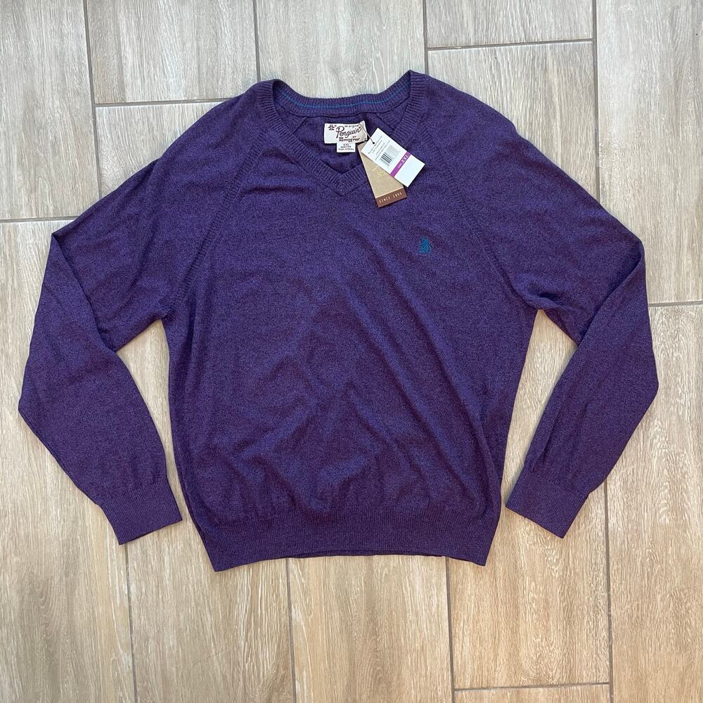 Original Penguin Sweater Mens XXL Purple V Neck Knit Pullover NWT Cotton